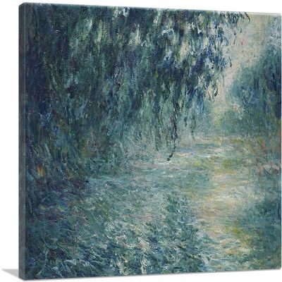ARTCANVAS Morning on the Seine Canvas Art Print Stretched Framed Painting Picture Poster Giclee Wall Decor by Claude Monet - 40" x 26" (0.75" Deep)
