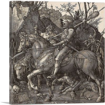 ARTCANVAS Knight, Death and the Devil Canvas Art Print Stretched Framed Painting Picture Poster Giclee Wall Decor by Albrecht Durer - 40" x 26" (0.75" Deep)