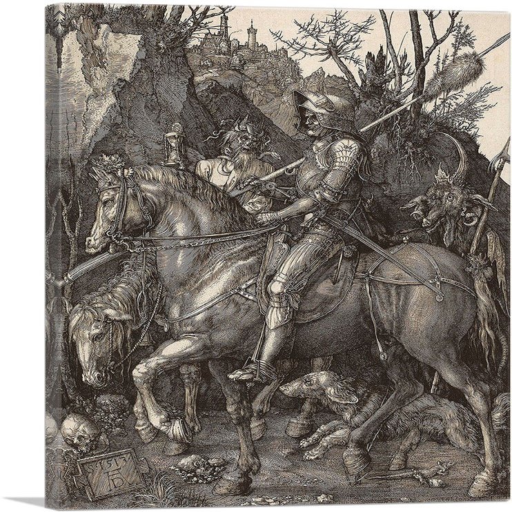 ARTCANVAS Knight, Death and the Devil Canvas Art Print Stretched Framed Painting Picture Poster Giclee Wall Decor by Albrecht Durer - 40" x 26" (0.75" Deep)