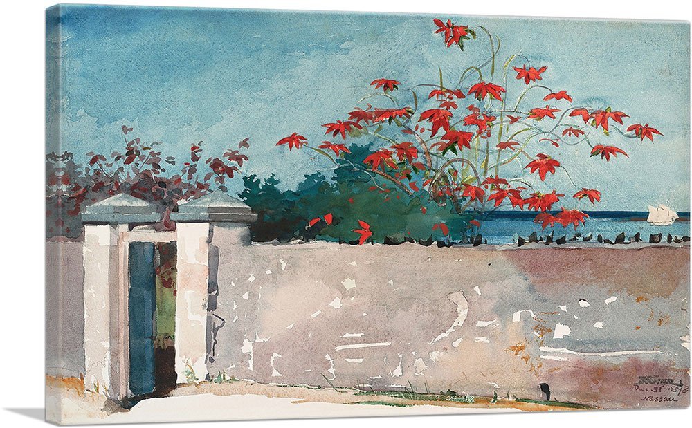 ARTCANVAS A Wall - Nassau 1898 Canvas Art Print Stretched Framed Painting Picture Poster Giclee Wall Decor by Winslow Homer - 40" x 26" (0.75" Deep)