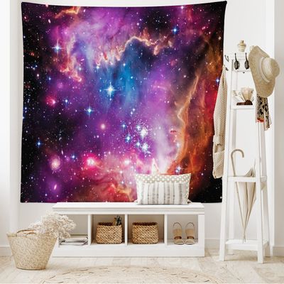 Ambesonne Galaxy Tapestry King Size, Magellanic Cloud Stars and Colorful Cosmic Universe View Pattern, Wall Hanging Bedspread Bed Cover Wall Decor, 104" X 88", Black Purple