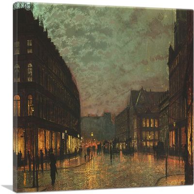 ARTCANVAS Boar Lane Leeds by Lamplight 1881 Canvas Art Print Stretched Framed Painting Picture Poster Giclee Wall Decor by John Atkinson Grimshaw - 40" x 26" (0.75" Deep)