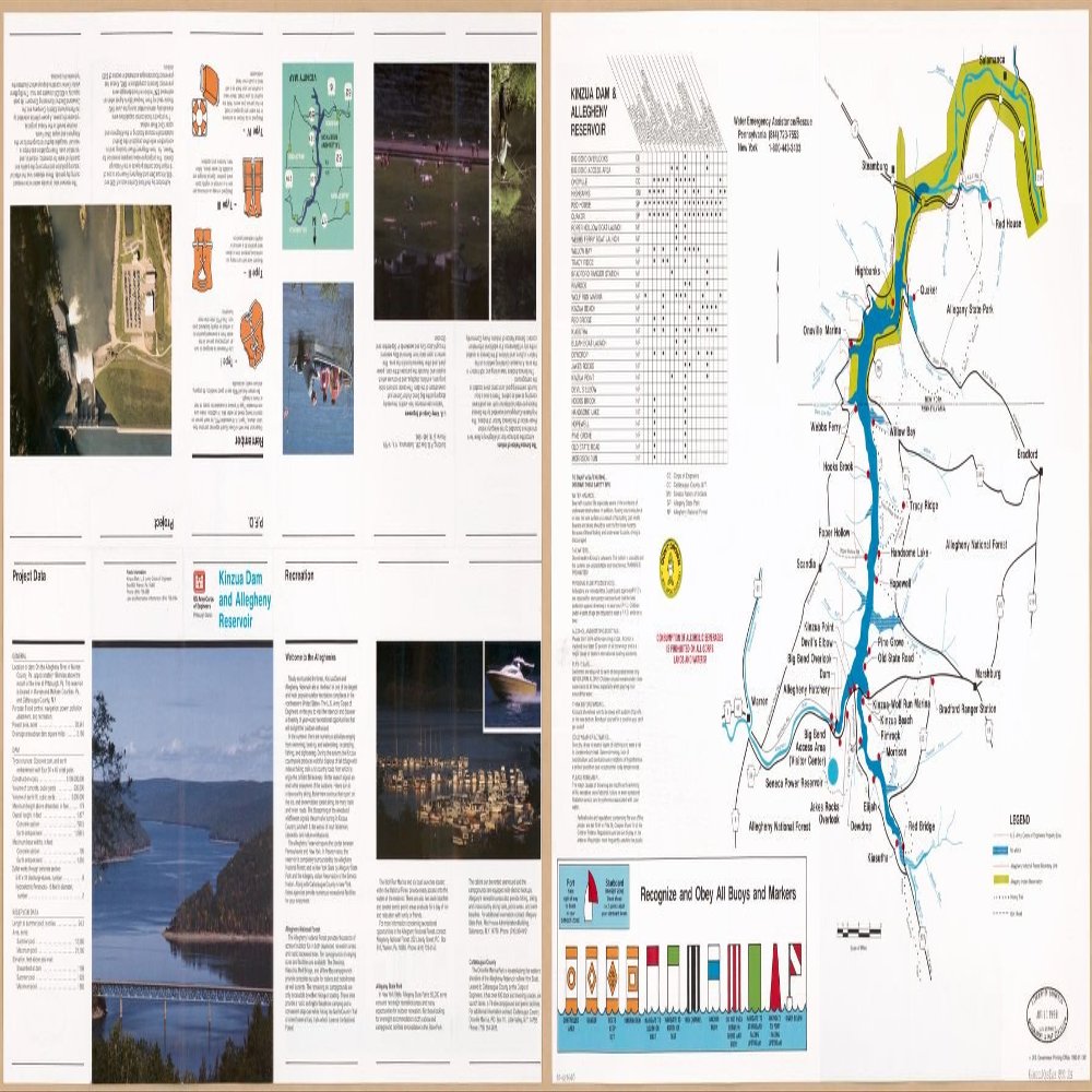 10" x 24" 1992 Map of Kinzua Dam & Allegheny Reservoir Pennsylvania
