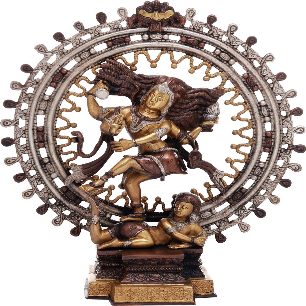Exotic India Shiva as Nataraja - Brass Sculpture - Color Alluring Silver Brown Gold Color