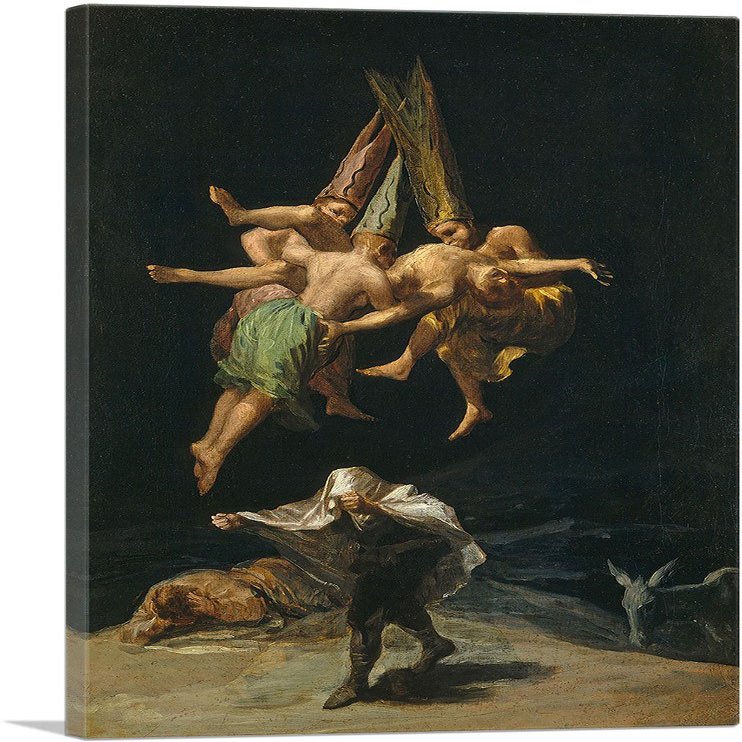 ARTCANVAS The Witches Flight 1798 Canvas Art Print Stretched Framed Painting Picture Poster Giclee Wall Decor by Francisco De Goya - 40" x 26" (0.75" Deep)