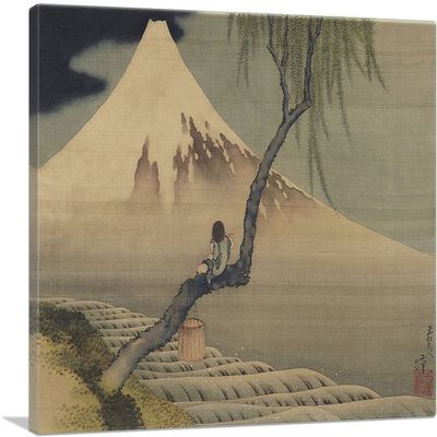 ARTCANVAS Boy Viewing Mount Fuji 1839 Canvas Art Print Stretched Framed Painting Picture Poster Giclee Wall Decor by Katsushika Hokusai - 40" x 26" (0.75" Deep)