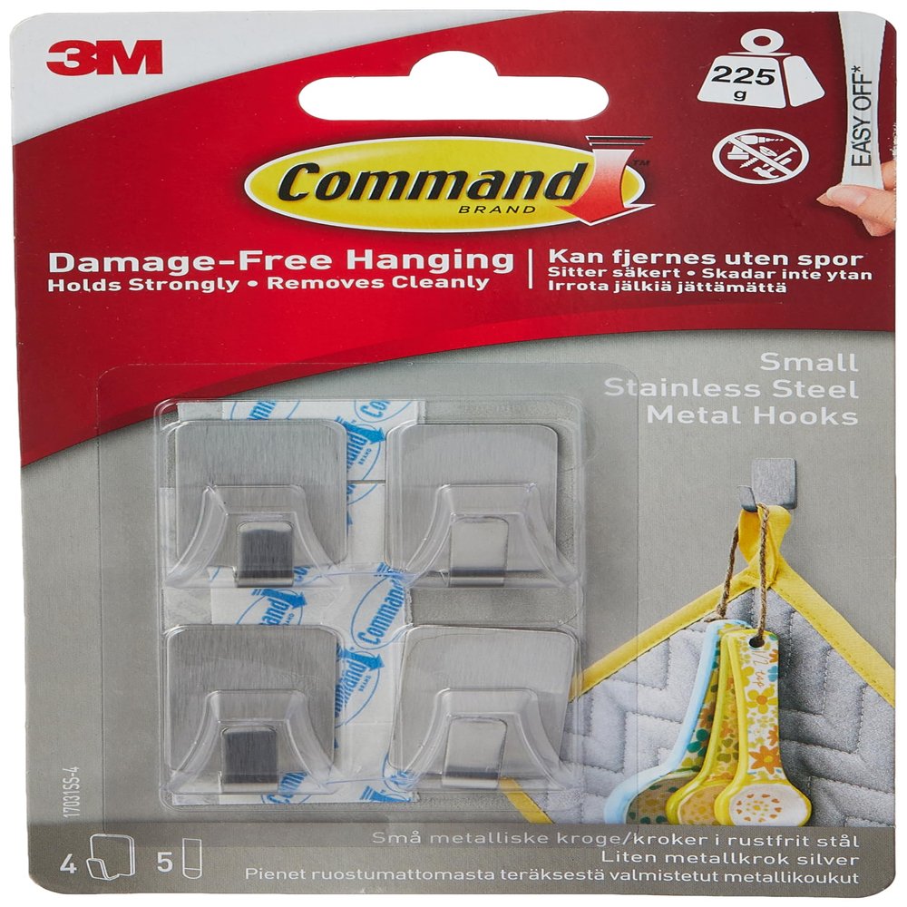 Command Small Stainless Steel Metal Hooks, One Size