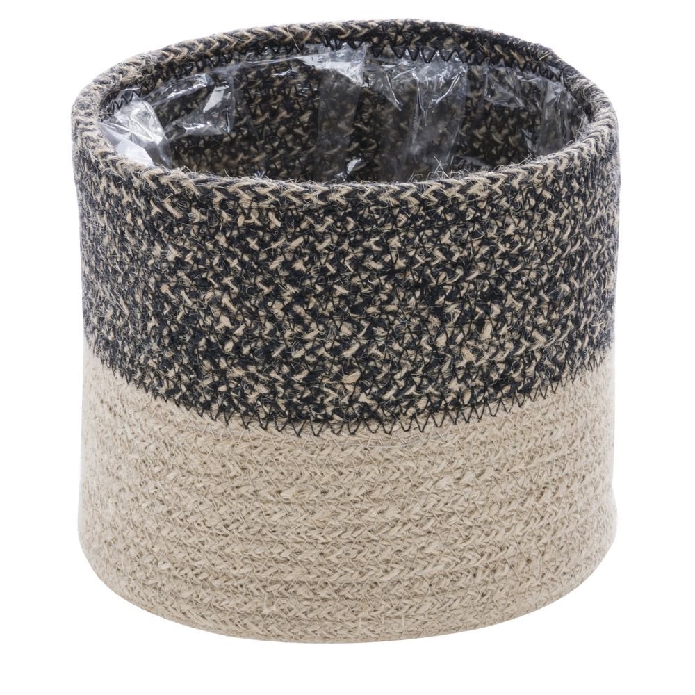 Natural Black Jute Basket - 6 1/4"Dia x 6 3/4"H