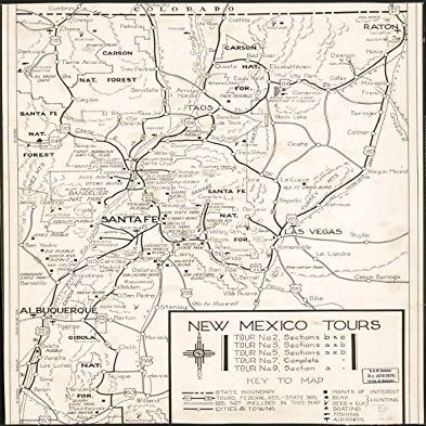 18" x 24" 1939 Map Of New Mexico Tours State Boundaries Airports