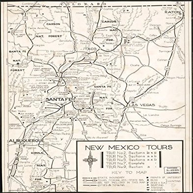 18" x 24" 1939 Map Of New Mexico Tours State Boundaries Airports
