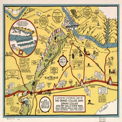 18" x 24" 1937 Map Of Grand Coulee Dam & Dry Falls State Park