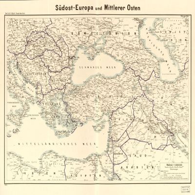 18" x 24" 1940 Map Of Southeast Europe & The Middle Sea