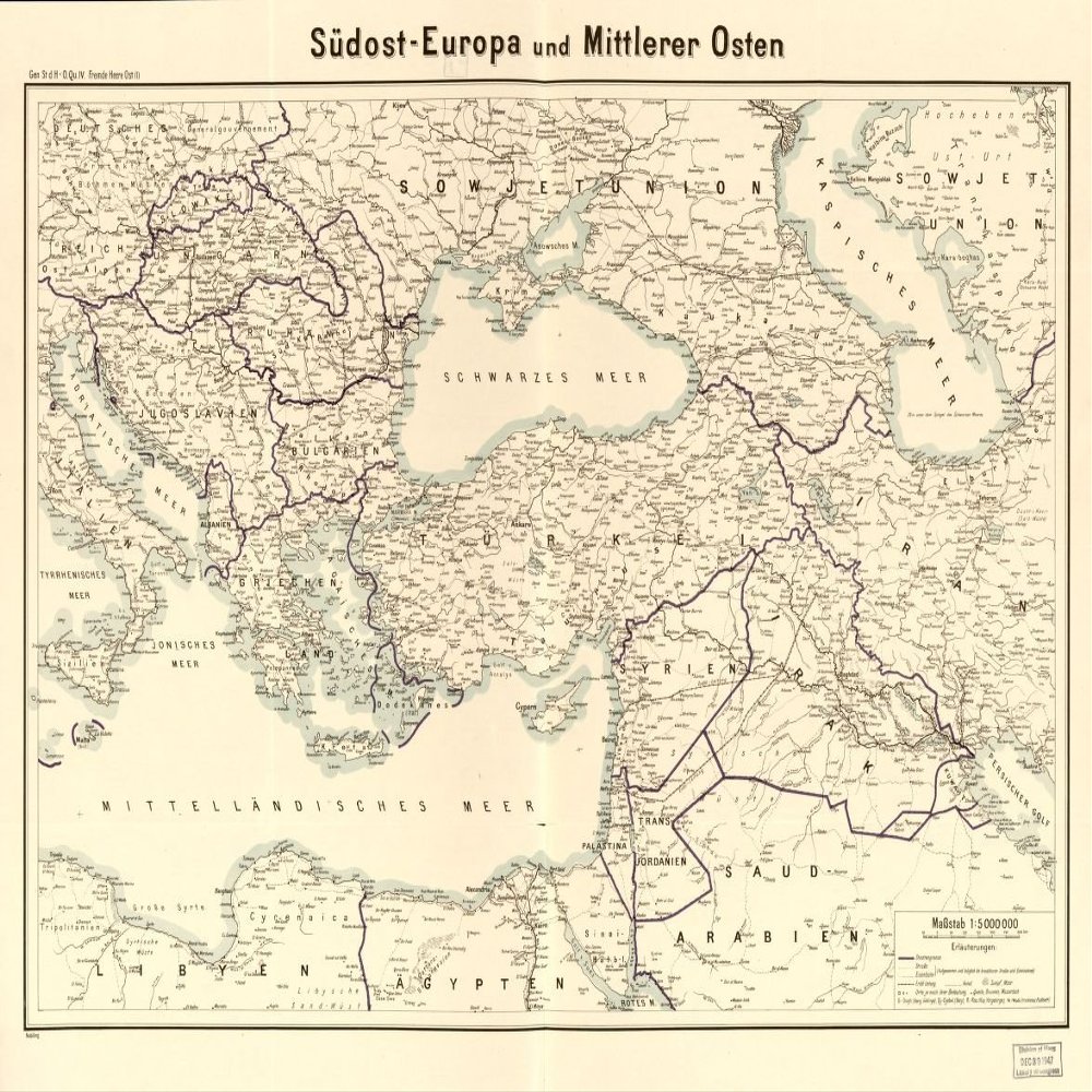 18" x 24" 1940 Map Of Southeast Europe & The Middle Sea