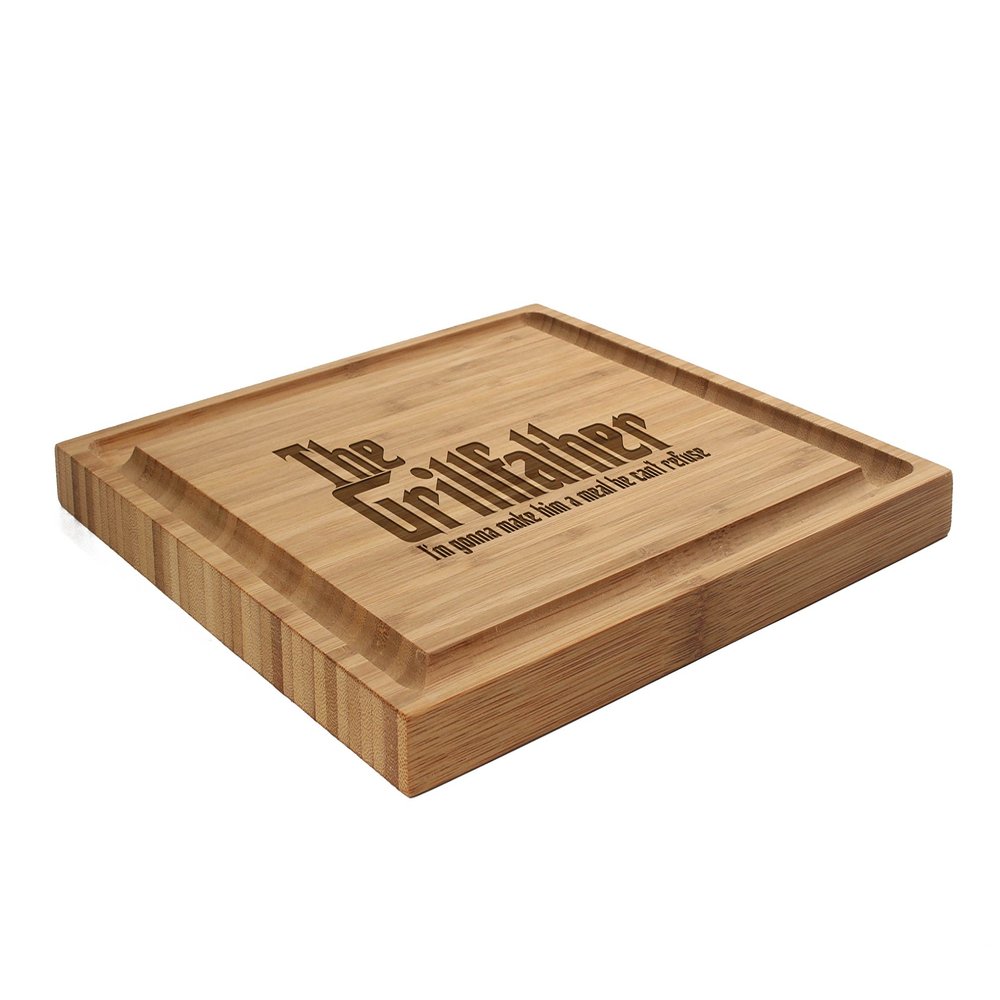 BambooMN Custom Laser Engraved Bamboo Cutting Board - The Grillfather - 1 Piece - 11" x 11" x 0.75" (Grooved)