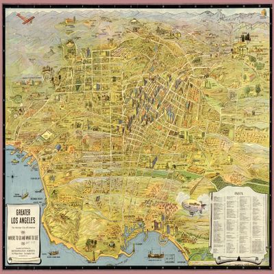 16" x 24" 1932 Map Of Greater Los Angeles The Wonder City Of America