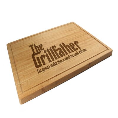 BambooMN Custom Laser Engraved Bamboo Cutting Board - The Grillfather - 1 Piece - 24" x 17.25" x 1" (Grooved)