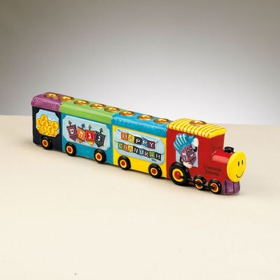 11.5" Red and Yellow Hand Painted Chanukah Express Menorah