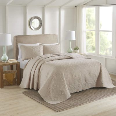 510 DESIGN Oakley Reversible Quilt Set - Luxe Stitching Design All Season, Lightweight Coverlet Bedspread Bedding, Matching Shams, Oversized Full/Queen(102"x118"), Medallion Khaki 3 Piece