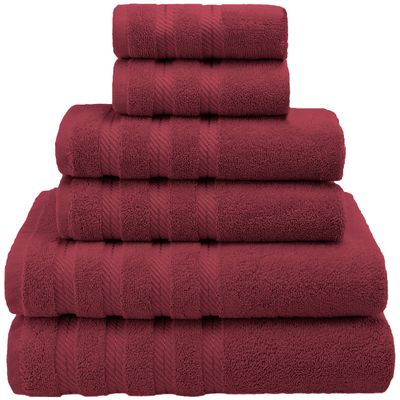 American Soft Linen 100% Carde Cotton 6 Piece Towel Set, 590 GSM Heavy Weight Soft Absorbent Turkish Towels for Bathroom, Burgundy Red