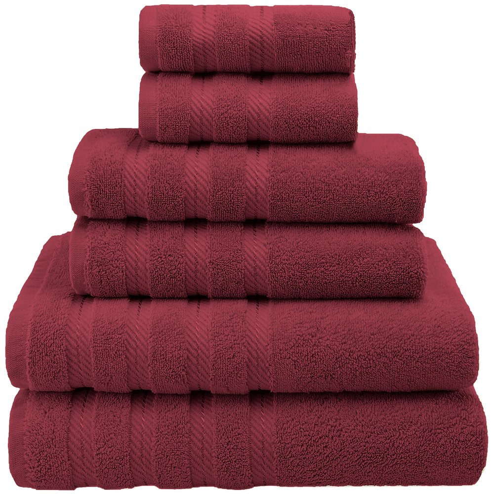 American Soft Linen 100% Carde Cotton 6 Piece Towel Set, 590 GSM Heavy Weight Soft Absorbent Turkish Towels for Bathroom, Burgundy Red