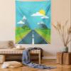 Lunarable Road Trip Tapestry, Straight Road in a Green Valley with Mountain Hills and Sun on The Sky Backdrop, Fabric Wall Hanging Decor for Bedroom Living Room Dorm, 30" X 45", Pale Blue view 1
