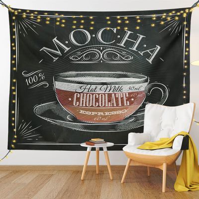 Lunarable Coffee Tapestry King Size, Mocha Cup Hot Chocolate Espresso Old Fashioned Italian Chalkboard Design, Wall Hanging Bedspread Bed Cover Wall Decor, King Size, Grey Black