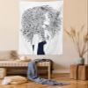 Lunarable Curly Hair Tapestry, Curly Hair Young Girl with Freckles in Party Dress Teen Feminine Print, Fabric Wall Hanging Decor for Bedroom Living Room Dorm, 23" X 28", Blue White view 1