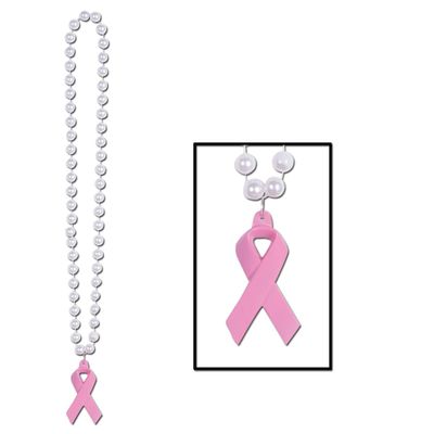 Club Pack of 12 Pink Breast Cancer Awareness Ribbon Medallion Necklace Party Favors 40"