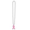 Club Pack of 12 Pink Breast Cancer Awareness Ribbon Medallion Necklace Party Favors 40" view 2