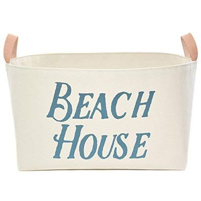 A Southern Bucket Beach House Canvas Storage Basket with Veg Leather Handles (Horizon Blue)