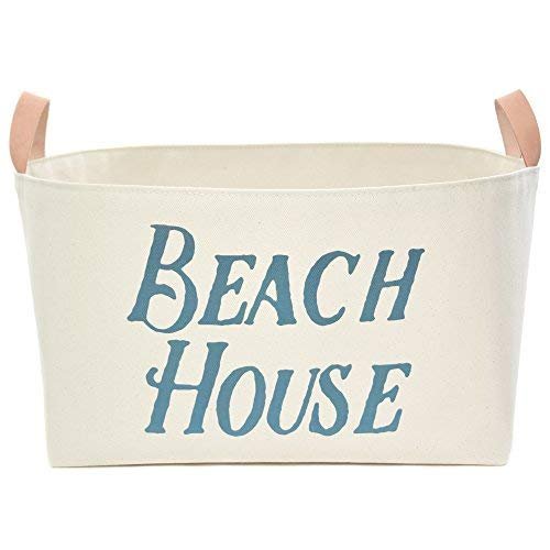 A Southern Bucket Beach House Canvas Storage Basket with Veg Leather Handles (Horizon Blue)
