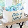 A Southern Bucket Beach House Canvas Storage Basket with Veg Leather Handles (Horizon Blue) view 3