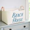 A Southern Bucket Beach House Canvas Storage Basket with Veg Leather Handles (Horizon Blue) view 4