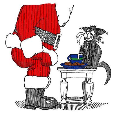 (5 Pack) Santa's Snack Cat Christmas Card Christmas Card (Inside Reads: Merry Christmas!)