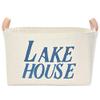 A Southern Bucket Lake House Canvas Storage Bin with Veg Leather Handles (Indigo Blue) view 1