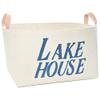 A Southern Bucket Lake House Canvas Storage Bin with Veg Leather Handles (Indigo Blue) view 2