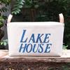 A Southern Bucket Lake House Canvas Storage Bin with Veg Leather Handles (Indigo Blue) view 3