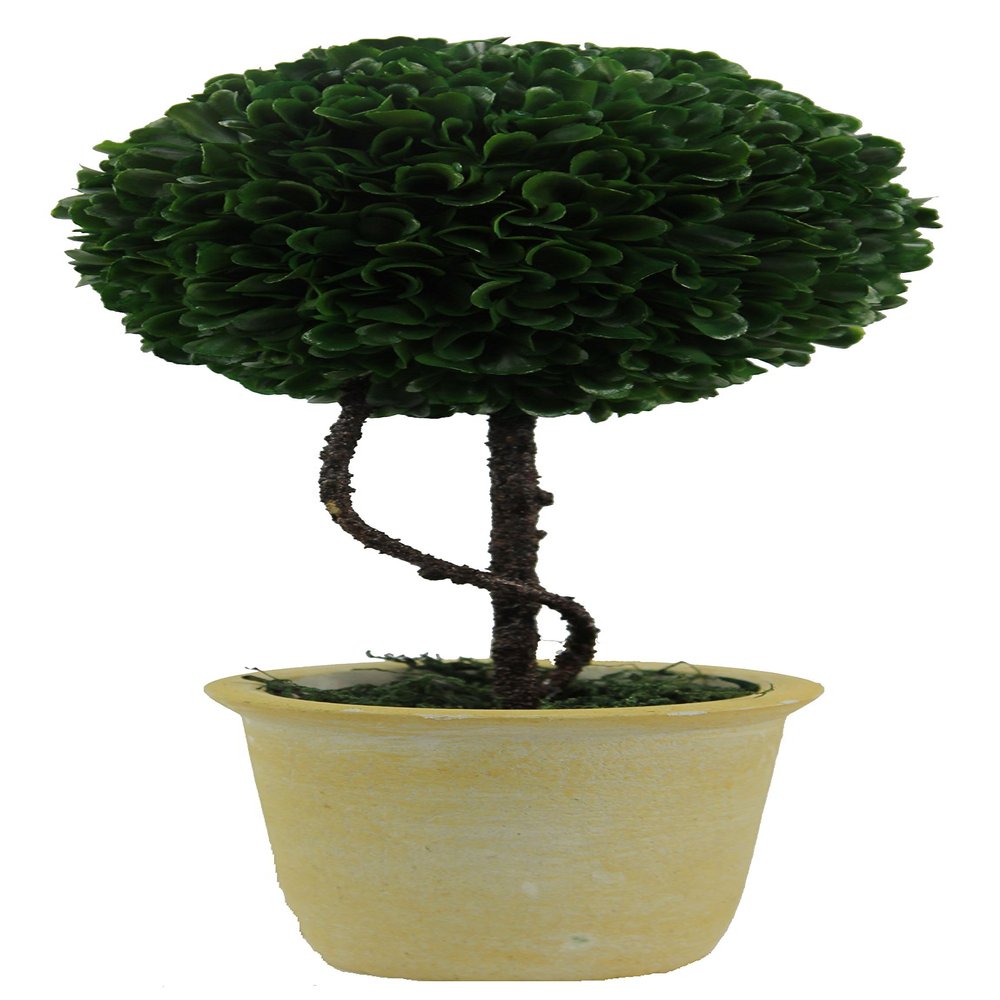 Admired by Nature 13.5"H Faux Preserved Artificial Boxwood Topiary Plant Tabletop with Double Ball In Pot, Artificial boxwood Balls For Pots for Home Decor, Office Desk, Front Porch Indoor and Outdoor