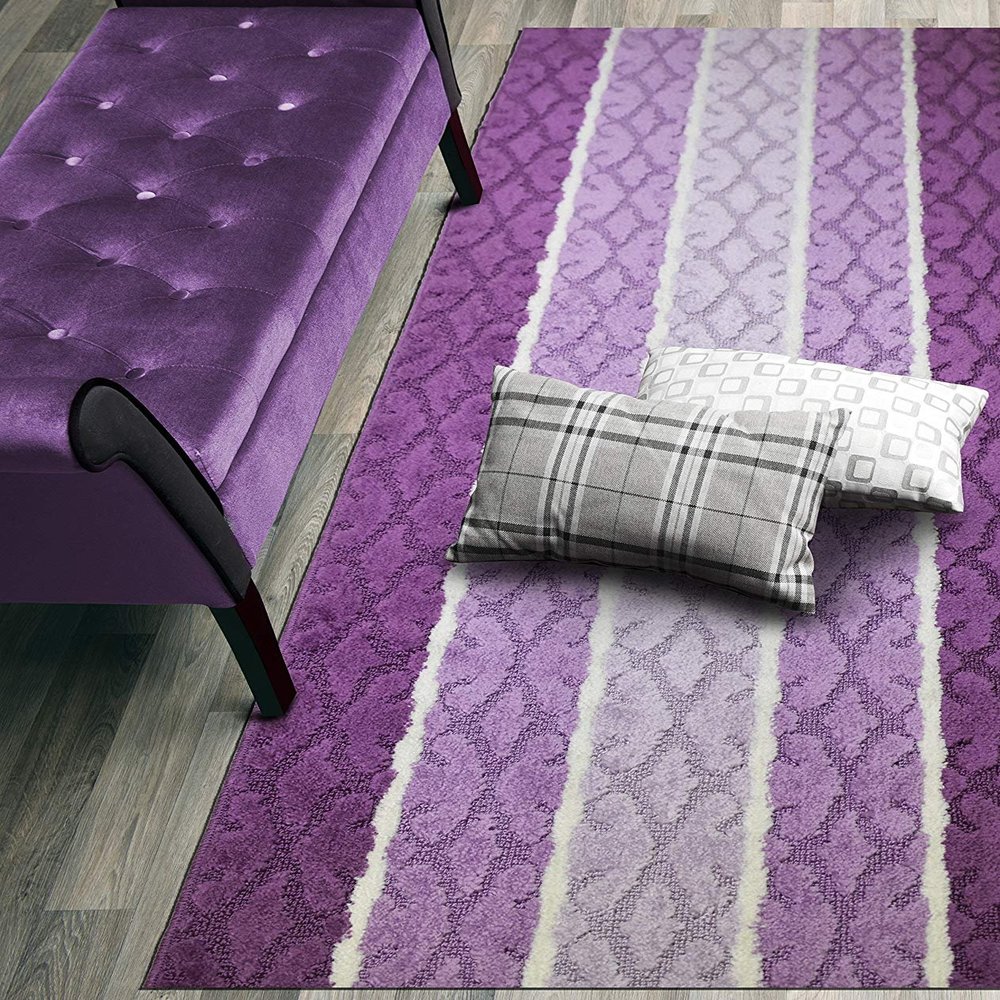 ORFA HOME Custom Cut Hallway Runner Rug, Slip Resistant, 31 Inch Wide X Your Choice of Length, Damask Lilac, 31 Inch X 4 feet, Doormat