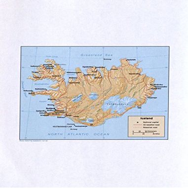 18" x 24" 1981 Map Of Iceland National Capital Seasonal Roads