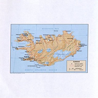 18" x 24" 1981 Map Of Iceland National Capital Seasonal Roads