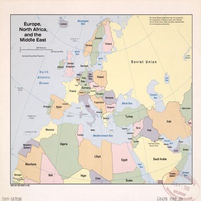 18" x 24" 1982 Map Of Europe North Africa & The Middle East