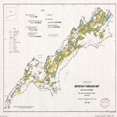 16" x 24" 1980 Map Of Farm River Watershed New Haven & Middlesex Counties Connecticut