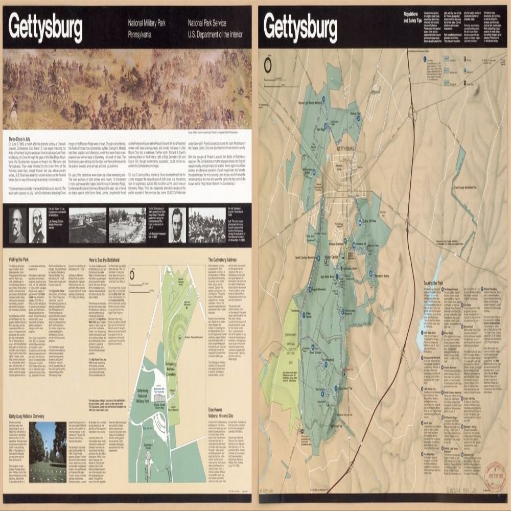 12" x 24" 1984 Map Of Gettysburg National Military Park Pennsylvania