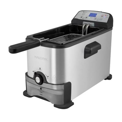 Kalorik Deep Fryer with Oil Filtration, 3.2-Quarts Featuring 30-Minute Timer with Basket and Dishwasher-Safe Lid with View Window and Adjustable Temperature Control, 1700-Watts, Silver