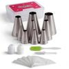 Kayaso Round Piping Tip Set 9 Stainless Steel Pastry Tips in Graduated Sizes with 20 Disposable Decorating Bags for Cupcakes, Cakes, Cookies, and Frosting Design view 1