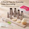 Kayaso Round Piping Tip Set 9 Stainless Steel Pastry Tips in Graduated Sizes with 20 Disposable Decorating Bags for Cupcakes, Cakes, Cookies, and Frosting Design view 2