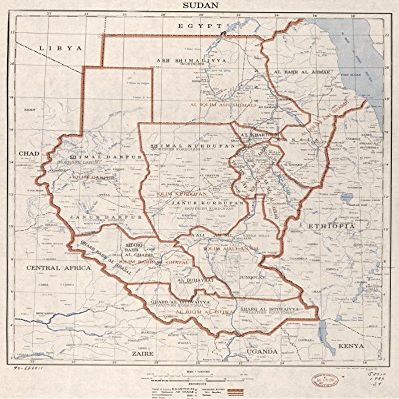 18" x 24" 1983 Map Of Sudan Administrative & Political Divisions