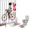Amagical Girls Decor a Girl on The Bicycle with Flowers and Butterflies Pattern 16 Piece Bathroom Mat Set Shower Curtain Set Bath Mat Contour Mat Toilet Cover Fabric Shower Curtian with 12 Hooks view 1