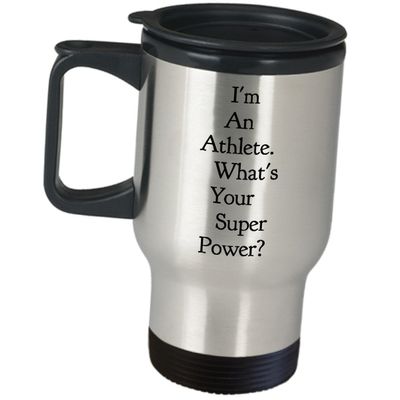 Awesome Gifts for Athletes Travel Mug - Im An Triathlete Superpower - Insulated Stainless Steel Coffee Tumbler Funny Cute Gag Sports Trainers Athletic Men Women Teen Girls Boys Dad Triathlon ATs
